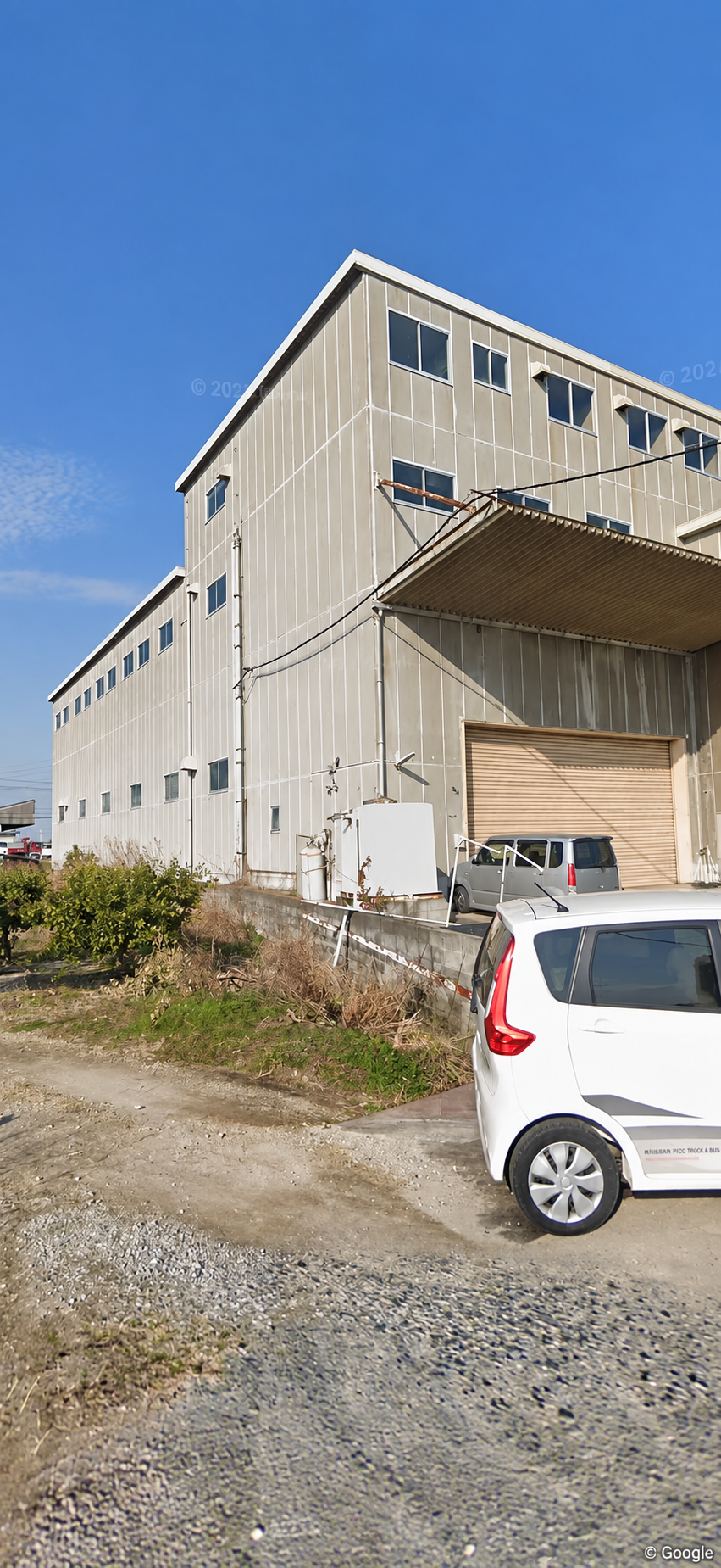 森久株式会社の倉庫外観(提供された街景画像を加工)